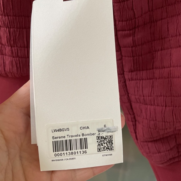 Lululemon Serene Travels Bomber Jacket SZ 6 Chianti NWT REVERSIBLE!❤️ - Picture 3 of 9